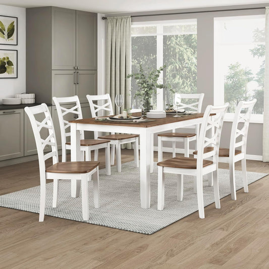 Dining Table Set for 6 with Chairs, Wood 7 Piece Farmhouse Dining Room Table and Chairs Set of 6, Cross Back, Easy Assembly Seater for Indoor Home, Dinner, Kitchen, Cherry/White