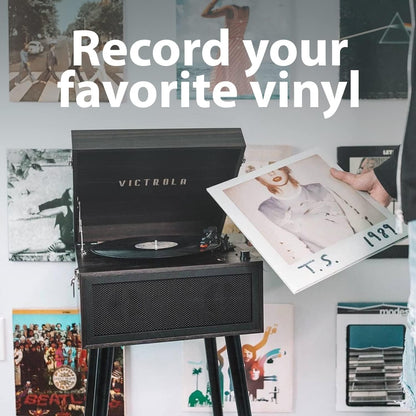 Liberty – Bluetooth Record Player – 5-In-1 Turntable with Vinyl Stream, FM Radio, USB Playback, Built-In Speakers, Use as Stand or Tabletop Player (Espresso)
