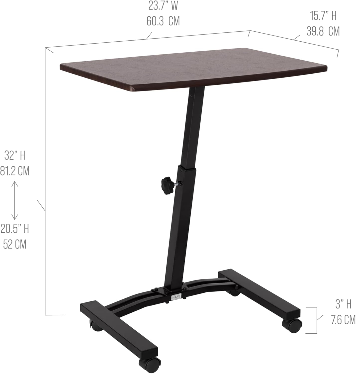 WEB162 Mobile Laptop Computer Desk Cart Height-Adjustable from 20.5" to 33", Slim, Walnut