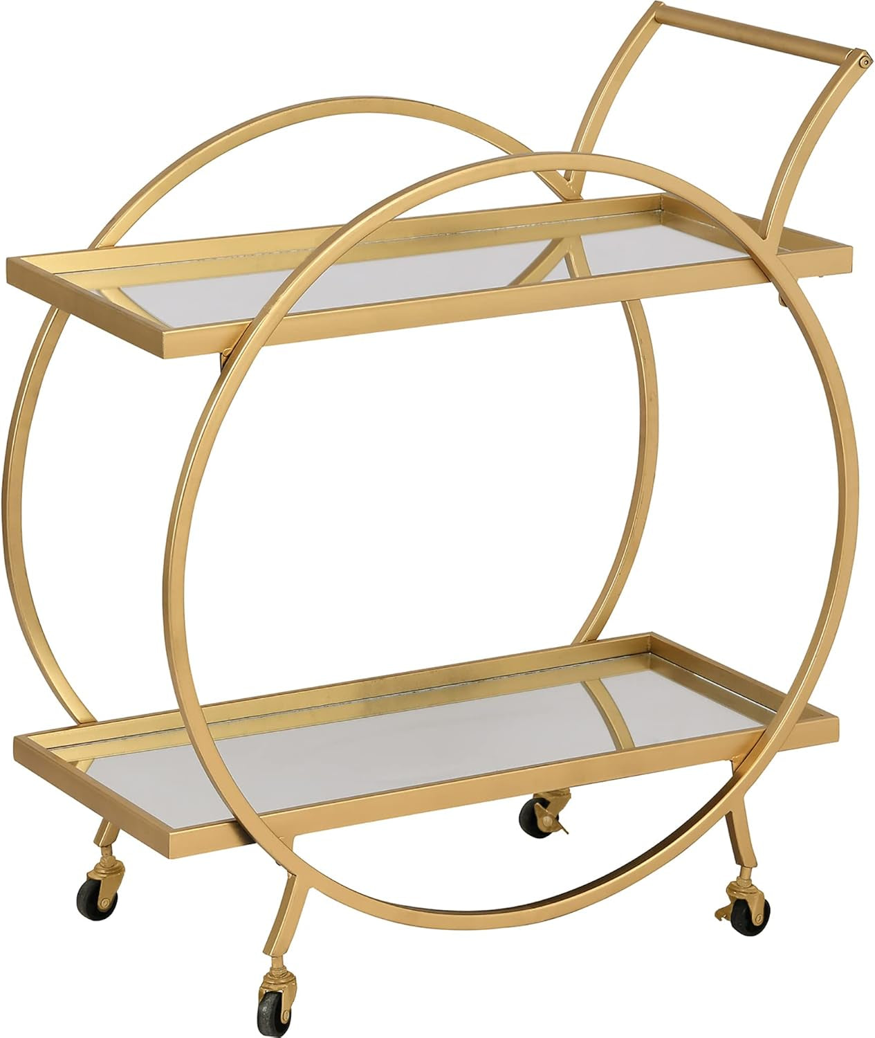 & Co. Gold Odessa Bar Cart, 2 Tier Mobile Mini Bar, Kitchen Serving Cart and Coffee Station with Storage for Liquor, Metal and Mirror, Modern, 28 Inches
