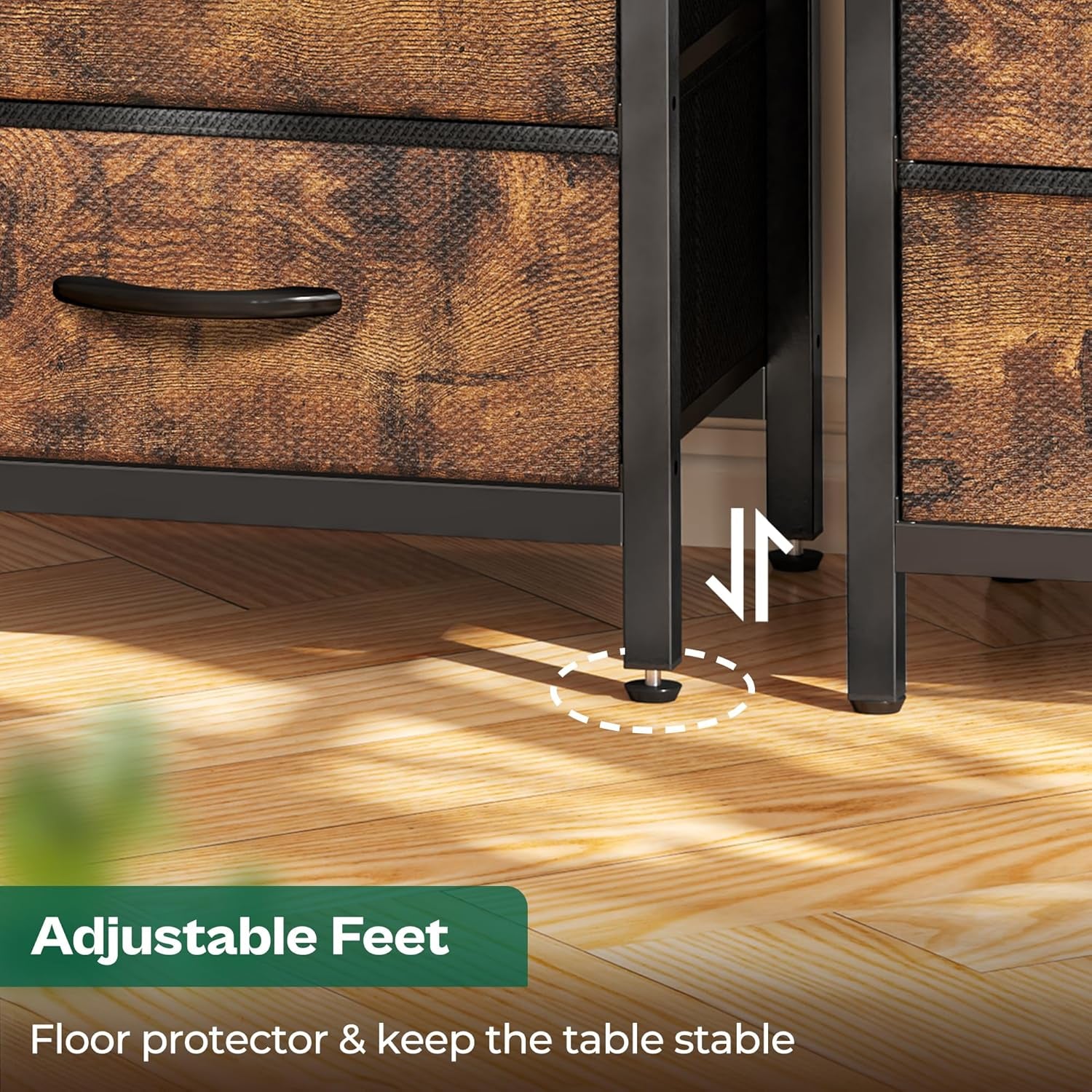 Nightstand with Charging Station, 27.6 Inch Bedside Table with Fabric Drawers, End Table with USB Ports and Outlets, Night Stand for Bedroom, Rustic Brown