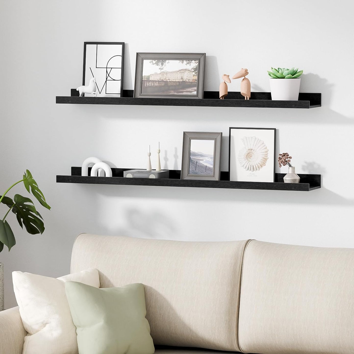 Floating Shelves for Wall, 35.5 Inch Shelves for Decor Storage Set of 6, Wall Mounted Wood Shelf for Bedroom, Living Room, Bathroom, Kitchen, Long Picture Ledge Shelves, Black