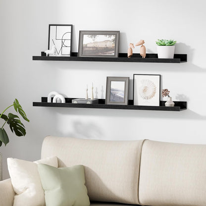 Floating Shelves for Wall, 35.5 Inch Shelves for Decor Storage Set of 6, Wall Mounted Wood Shelf for Bedroom, Living Room, Bathroom, Kitchen, Long Picture Ledge Shelves, Black