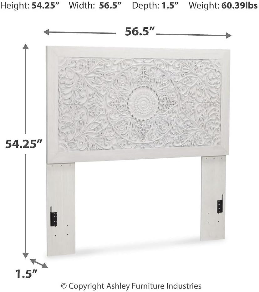 Paxberry Boho Chic Panel Adjustable Headboard ONLY, Full, Whitewash