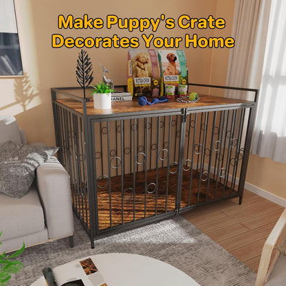 48 Inch XL Dog Crate Furniture for Extra Large Dogs, Heavy Duty Wooden Dog Kennel Table with Storage Shelf, Unique Modern round Decorative Pet Crate End Table, Sturdy Indoor Dog House