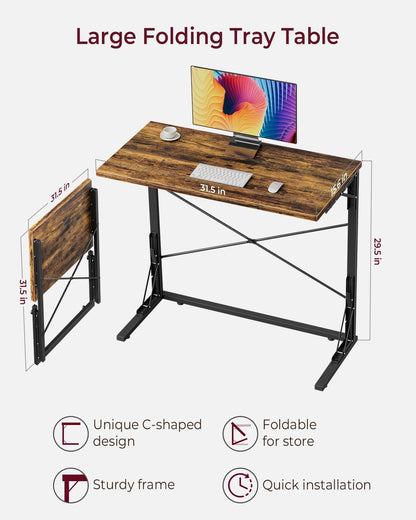 31.5" Folding Desk, Foldable TV Tray Table for Eating on Couch, Extra Large TV Dinner Trays, Portable Fold Computer Writing Desk Table for Home Office, Rustic Brown