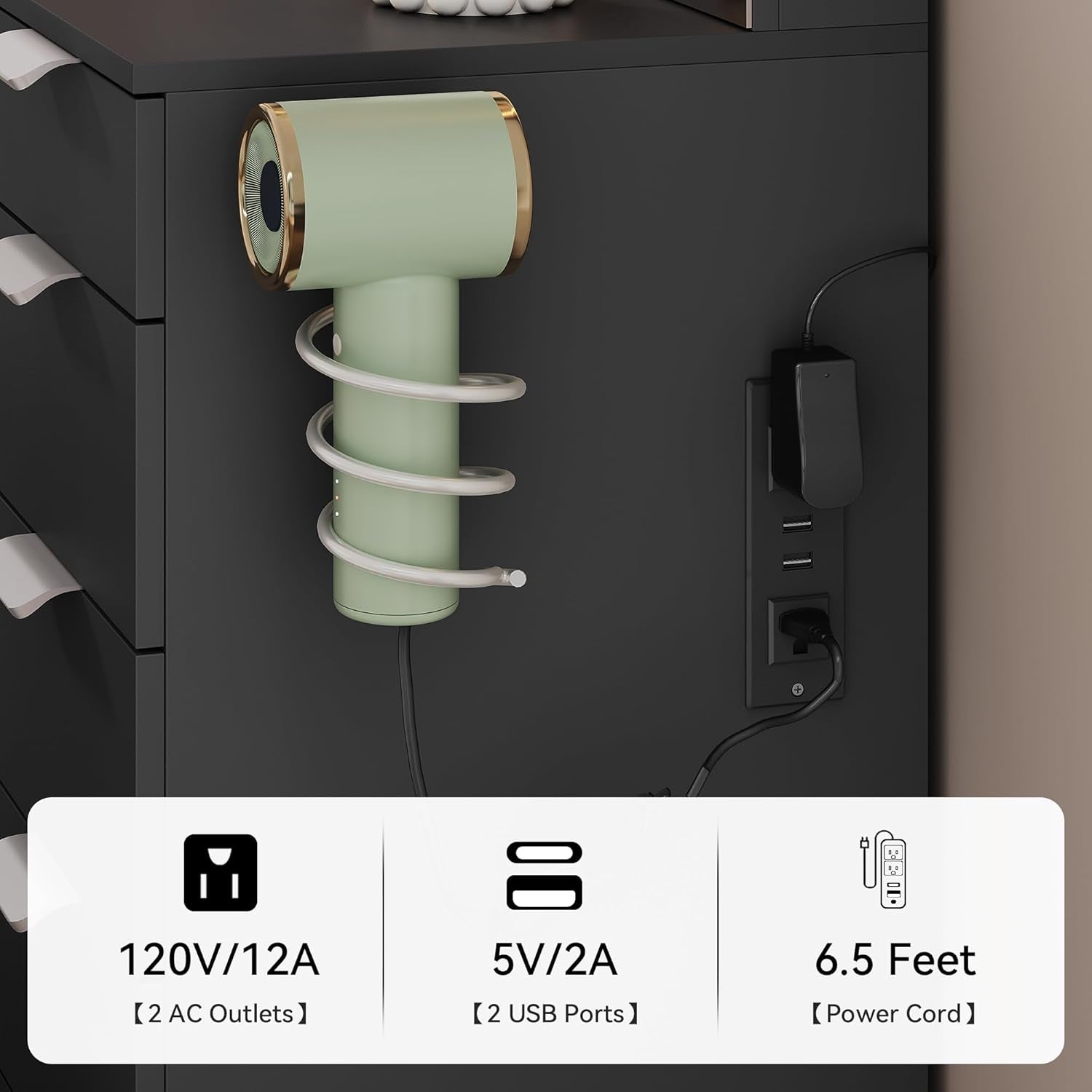 46'' Vanity Desk with Large LED Lighted Mirror & Charging Ports, 11-Drawer Makeup Table Set with Storage Stool for Dressing Room, 3 Lighting Modes Brightness Adjustable, Black Finish