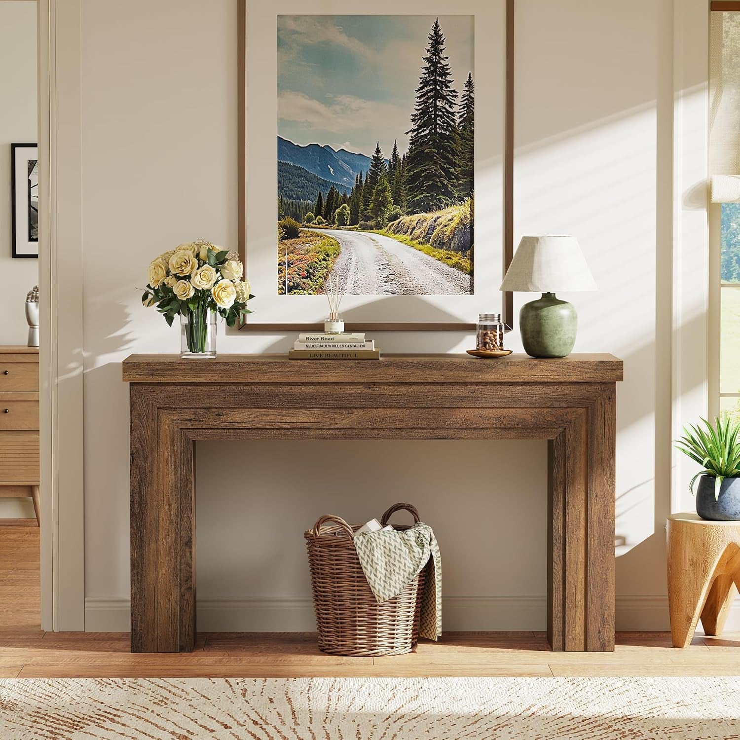 54 Inch Entryway Table, Retangular Console Table with Storage, Farmhouse Sofa Table behind the Couch, Long for Entrance, Hallway, Foyer, Living Room, Rustic Brown