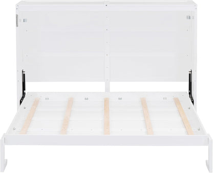 Modern Farmhouse Solid Wood Murphy Bed Chest/Space Saving/Wood Slat Support/Queen,White