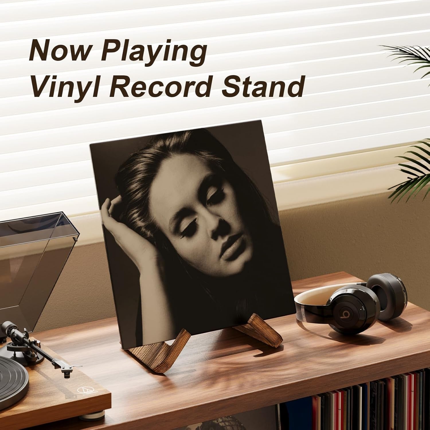 Now Playing Vinyl Record Stand, Single Wood Vinyl Record Display, 1 Second Assemble Now Spinning Stands, LP Player Accessories, Wooden Album Stand, Plate Holders for Displaying, Gifts for Record Lover