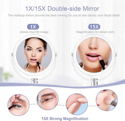 Vanity Makeup Mirror with Stand, 1X/15X Magnification Double Sided 360 Degree Swivel, Portable Table Desk Counter Top Magnifying Mirror, Tabletop Bathroom Shaving Mirror, 6.25 Inch