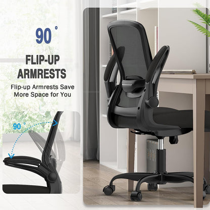 Ergonomic Office Chair - BIFMA Certified, Flip-Up Armrests & 135° Recline, Adjustable Lumbar Support - Space-Saving Task Chair for Business/Team Office & Home (Black, 300Lbs)