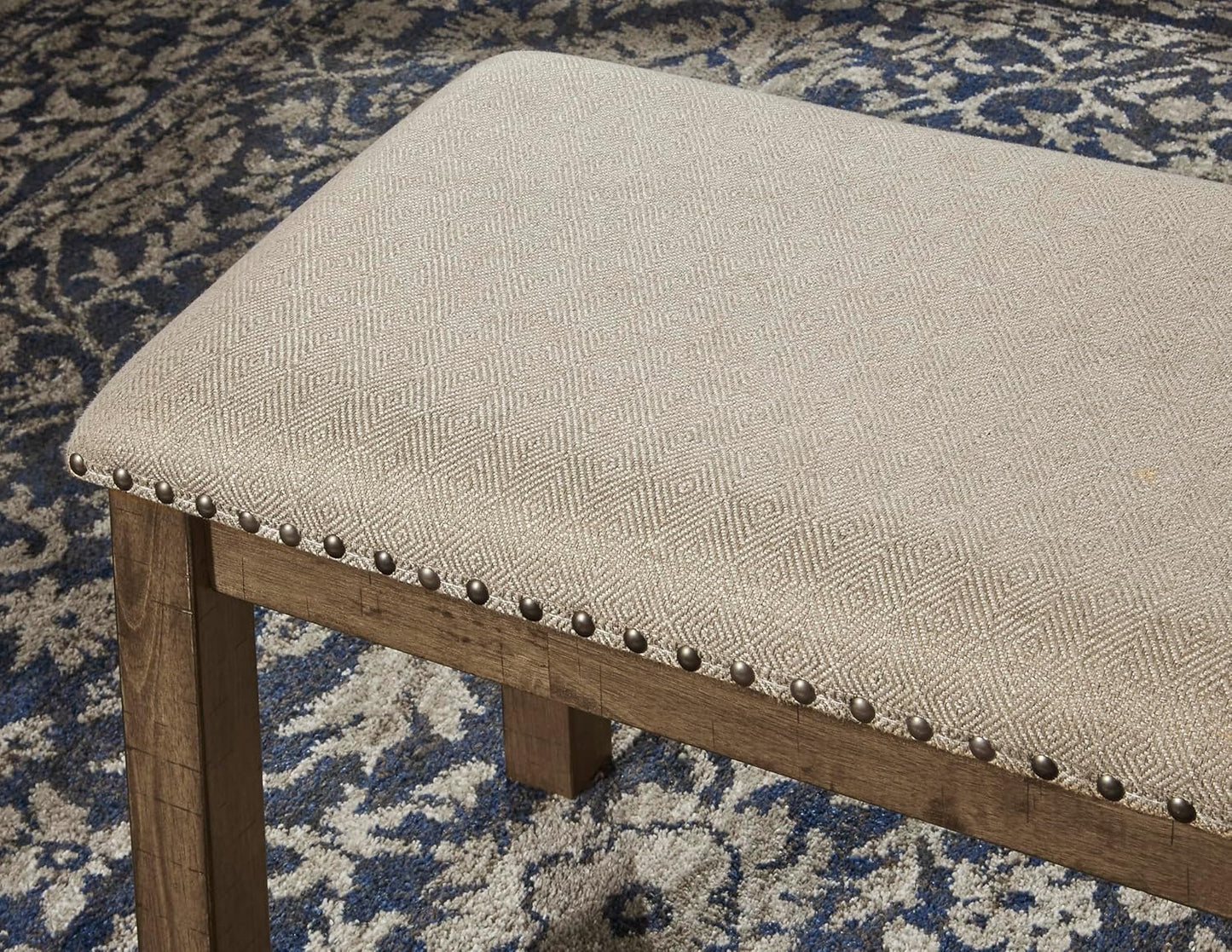 Moriville Casual Rustic Upholstered Dining Bench, Grey & Brown