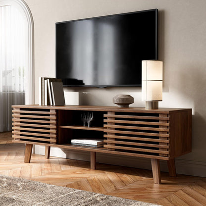 Living Room Table Sets of 2, Mid Century Coffee Table and TV Stand, Wood Coffee Table with Storage, Modern TV Stand for Bedroom, Living Room, Walnut