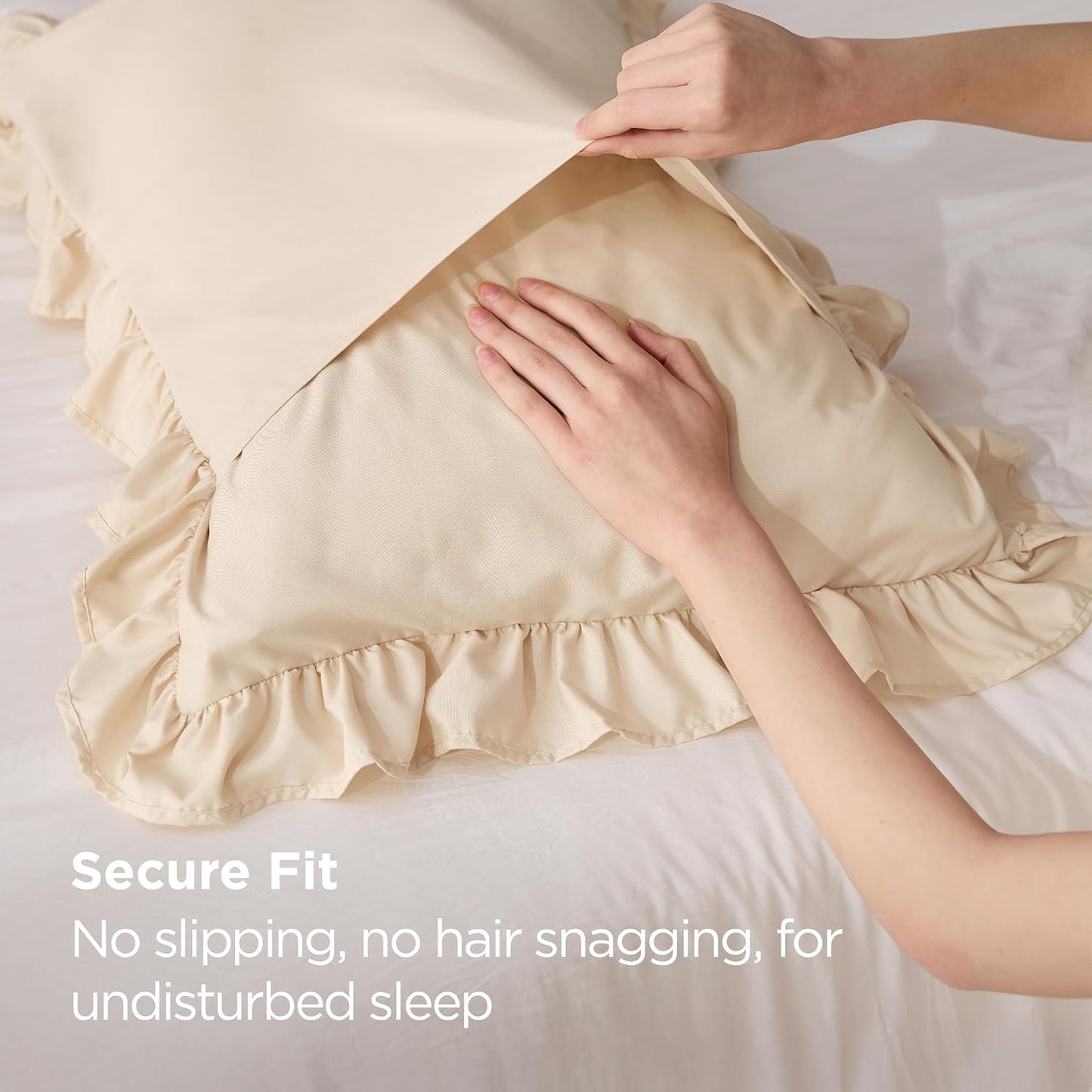 Bedsure Ruffle Pillow Cases, Pillow Shams King Size Set of 2, Double Brushed Microfiber, Decorative Ruffled Pillow Covers with Envelope Closure, Wrinkle Fade Resistant, 20" X 36", Beige