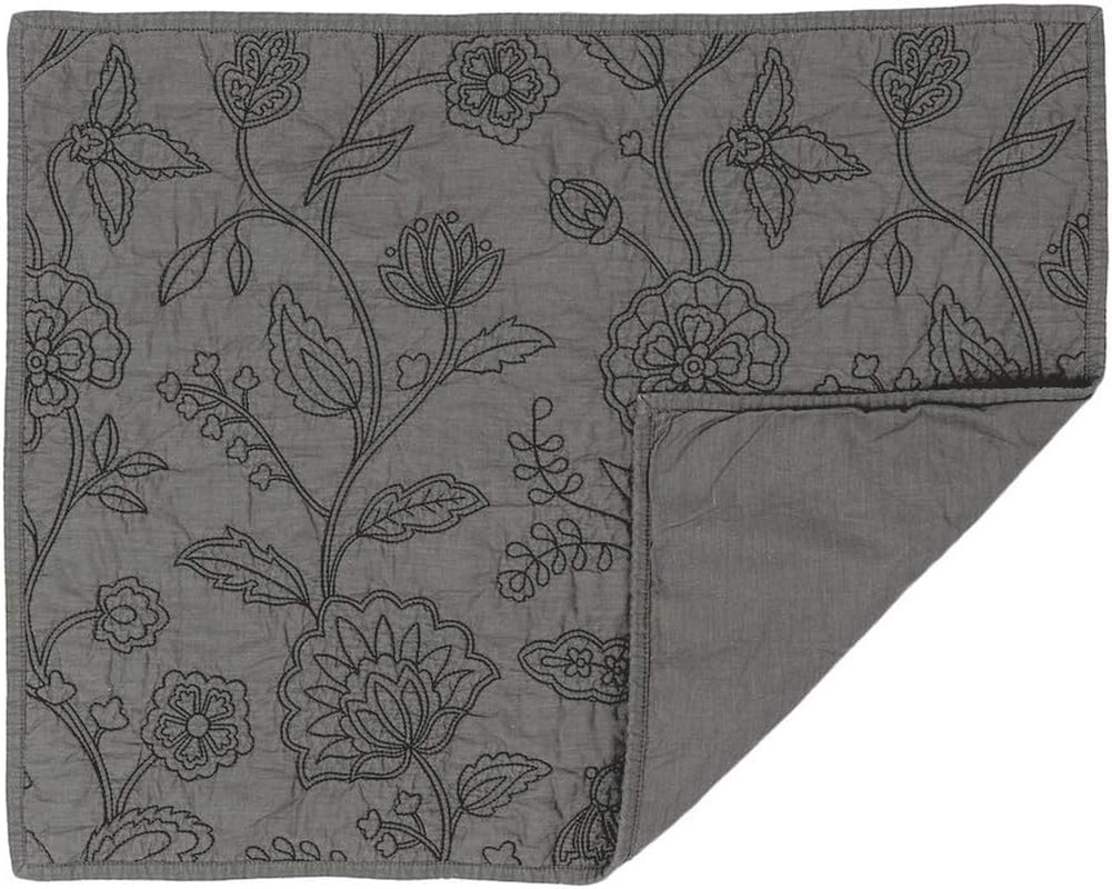 Cotton Vintage Embroidered King Pillow Sham, 20'' X 36'', Gray, 1 Piece
