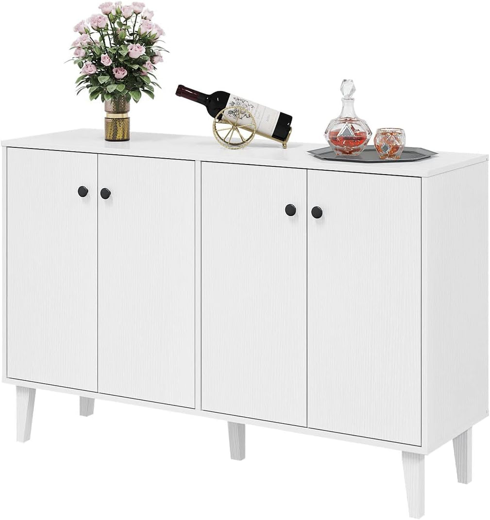 Sideboard Buffet Cabinet Kitchen Storage Cabinet Living Room 4 Doors Console Table (White)
