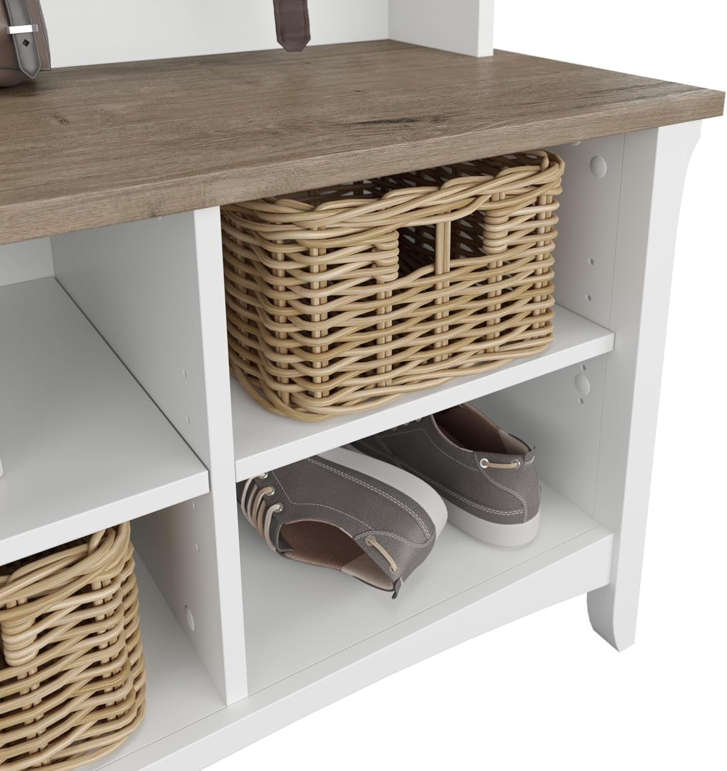 Bush Furniture Salinas Hall Tree with Shoe Storage Bench in Shiplap Gray and Pure White, Multi-Purpose Home Organizer, Entryway Solution with Seating and Hooks