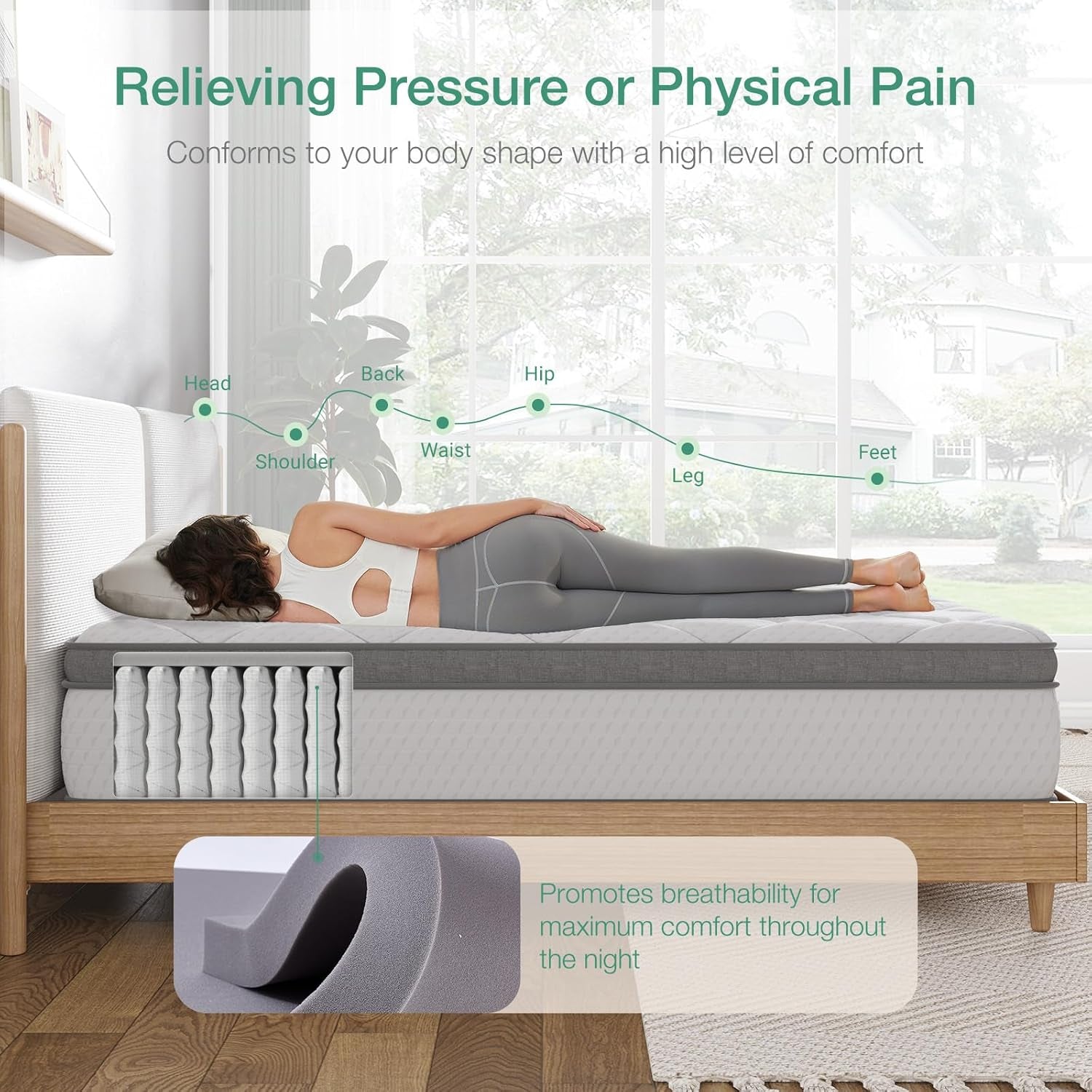 Twin Mattress, 10 Inch Twin Hybrid Mattress for Kids, Pocket Innerspring Pillow Top Mattresses for Motion Isolation, Pressure Relief & Edge Support, Medium Firm Feel