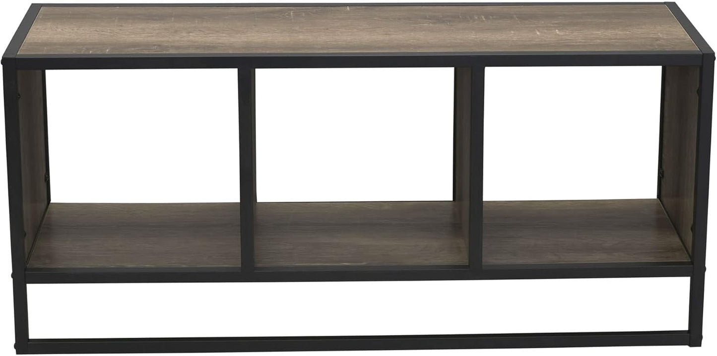 Jamestown TV Stand Coffee Table with Square Cube Storage Compartments Ashwood Rustic Wood Grain and Black Metal