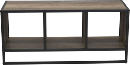 Jamestown TV Stand Coffee Table with Square Cube Storage Compartments Ashwood Rustic Wood Grain and Black Metal