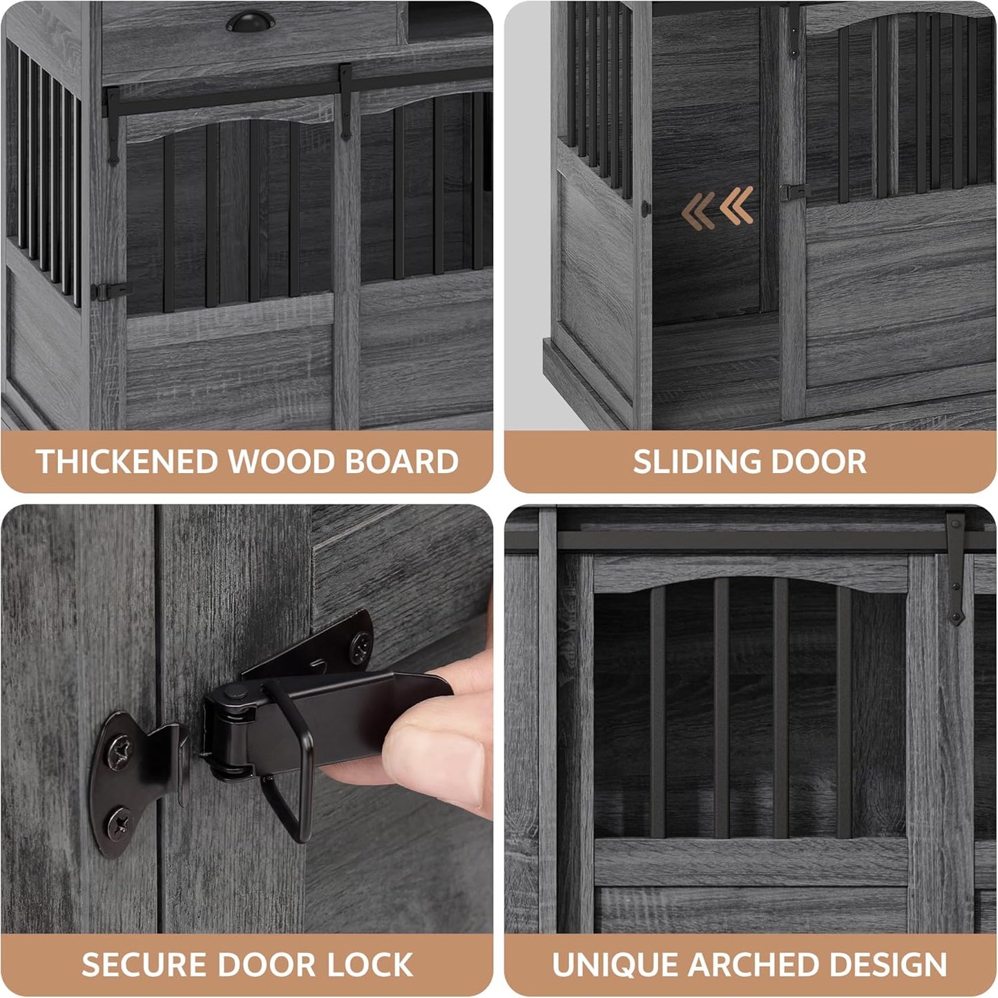72" Double Dog Crate Furniture with Storage for 2 Medium Large Dogs Farmhouse Wooden Dog Kennel Furniture with 2 Sliding Doors Divider & Power Outlet Decorative Dog Cage TV Stand Grey