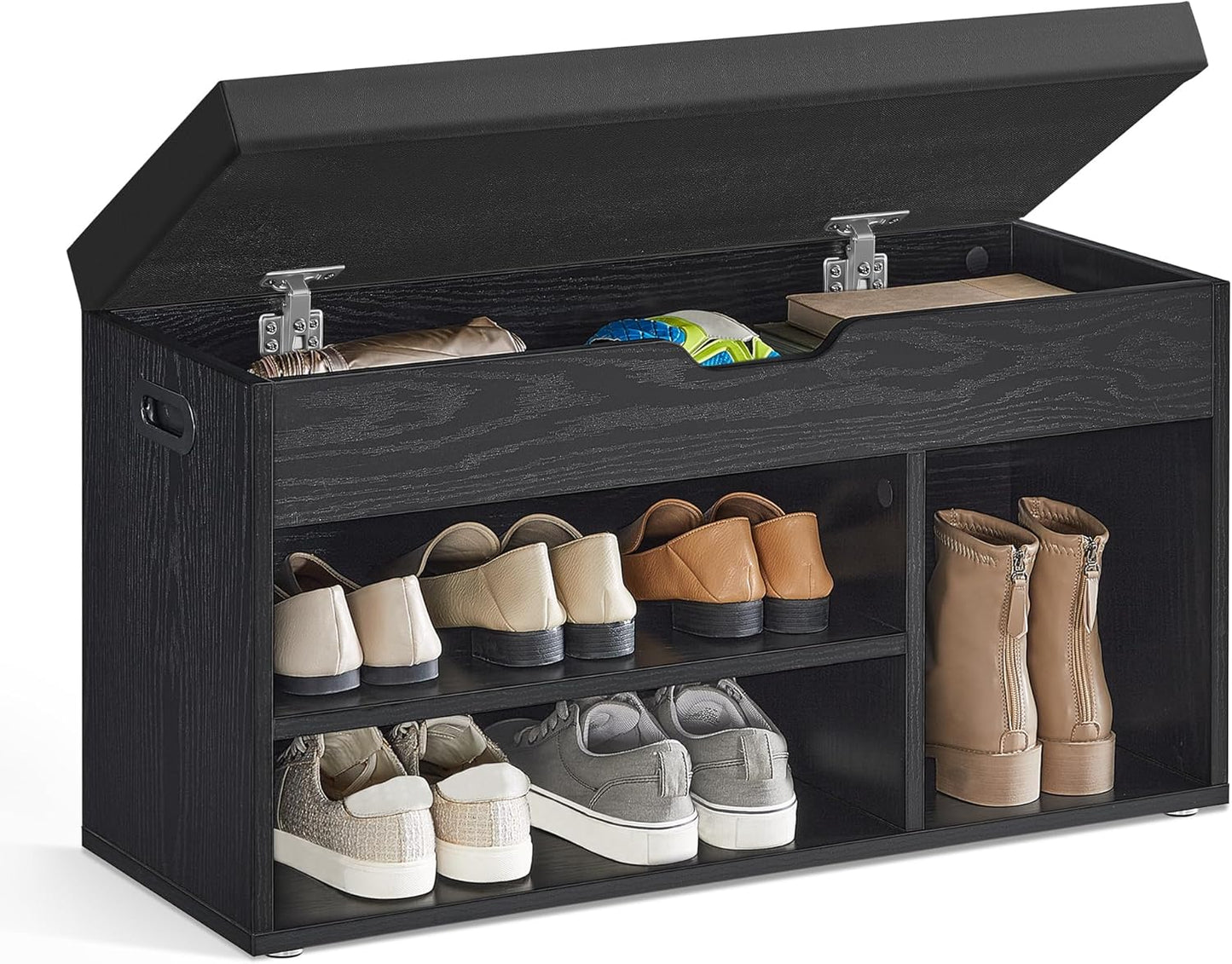 CUSTOS Collection - Storage Bench with Cushion, Shoe Bench, Padded Seat, Hidden Storage, Entryway, Hold up to 300 Lb, 11.8 X 31.5 X 17.3 Inches, Ebony Black and Ink Black ULHS030B03