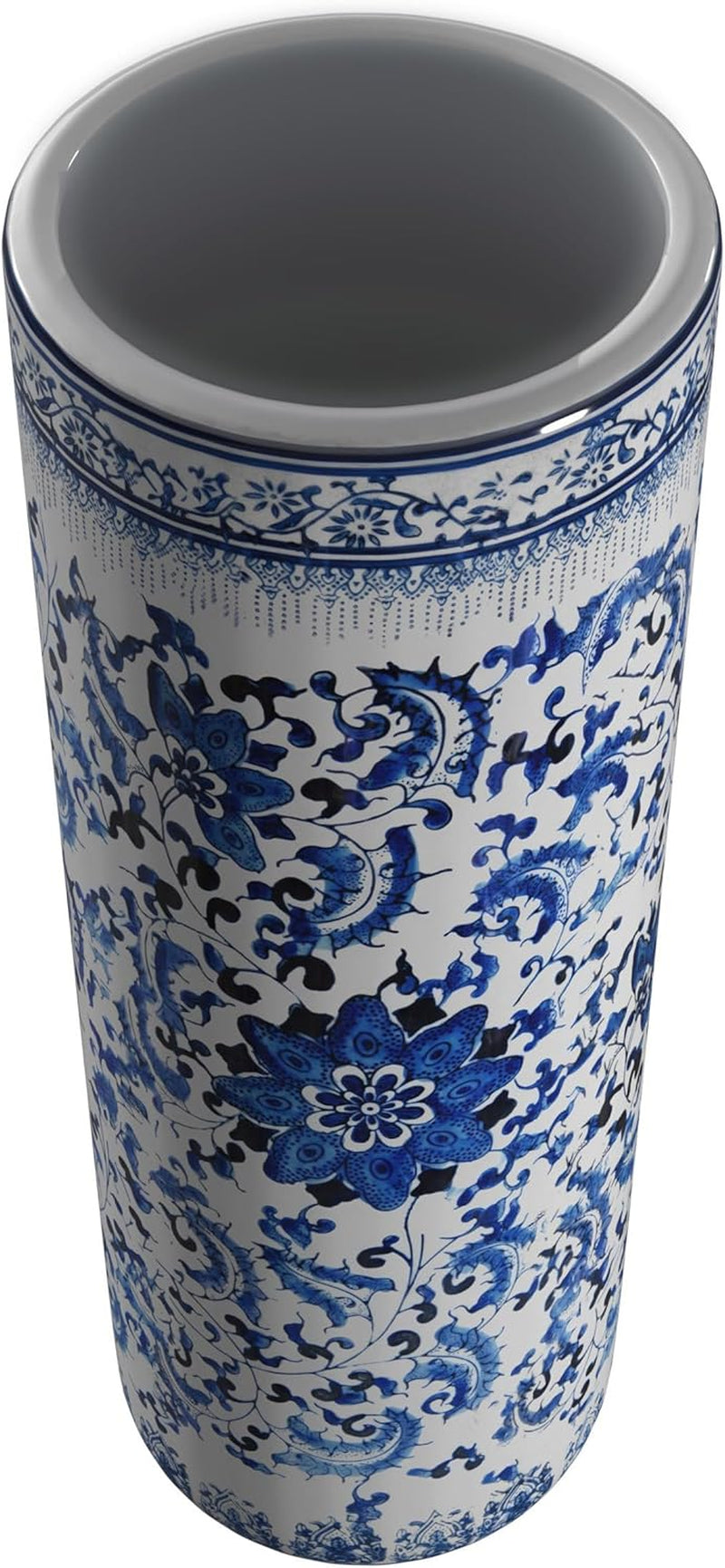24" Floral Blue & White Porcelain Umbrella Stand