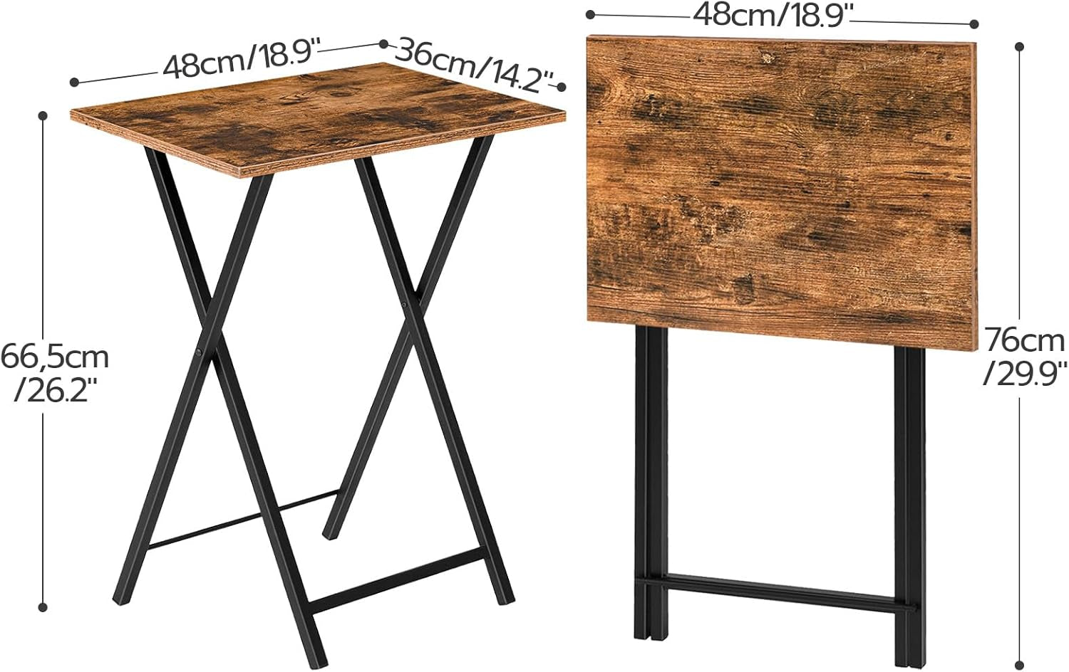 Folding TV Table, TV Tray, Stable Snack Table for Small Space, Portable Sofaside Desk, Easy Assembly and Storage, Ideal for Snacks and Meals in Living Room, Rustic Brown and Black BF15BZ01
