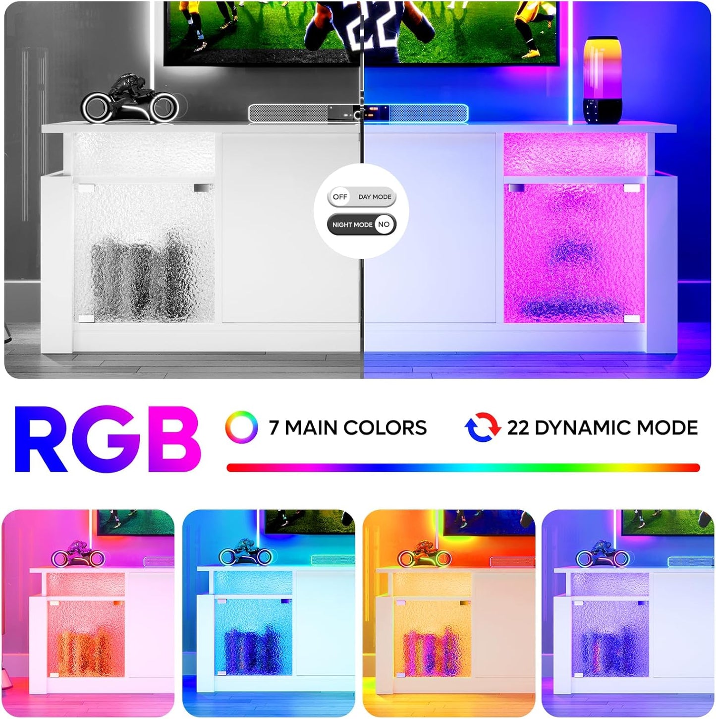 TV Stand for 65/70 Inch TV, High Gloss Entertainment Center with Storage Cabinets & Adjustable Shelves, Modern TV Console with Acrylic Door, TV Stands for Living Room Bedroom (Glossy White)