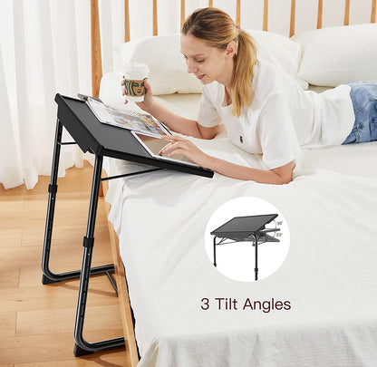 Adjustable TV Tray Set of 2 - TV Dinner Tray on Bed & Sofa, Comfortable TV Tray Table with 6 Height & 3 Tilt Angle Adjustments (2 Pack)