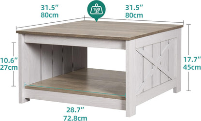 Coffee Table Farmhouse Coffee Table with Storage Rustic Wood Cocktail Table, Square Coffee Tables for Living Meeting Room with Half Open Storage Compartment, Grey Wash