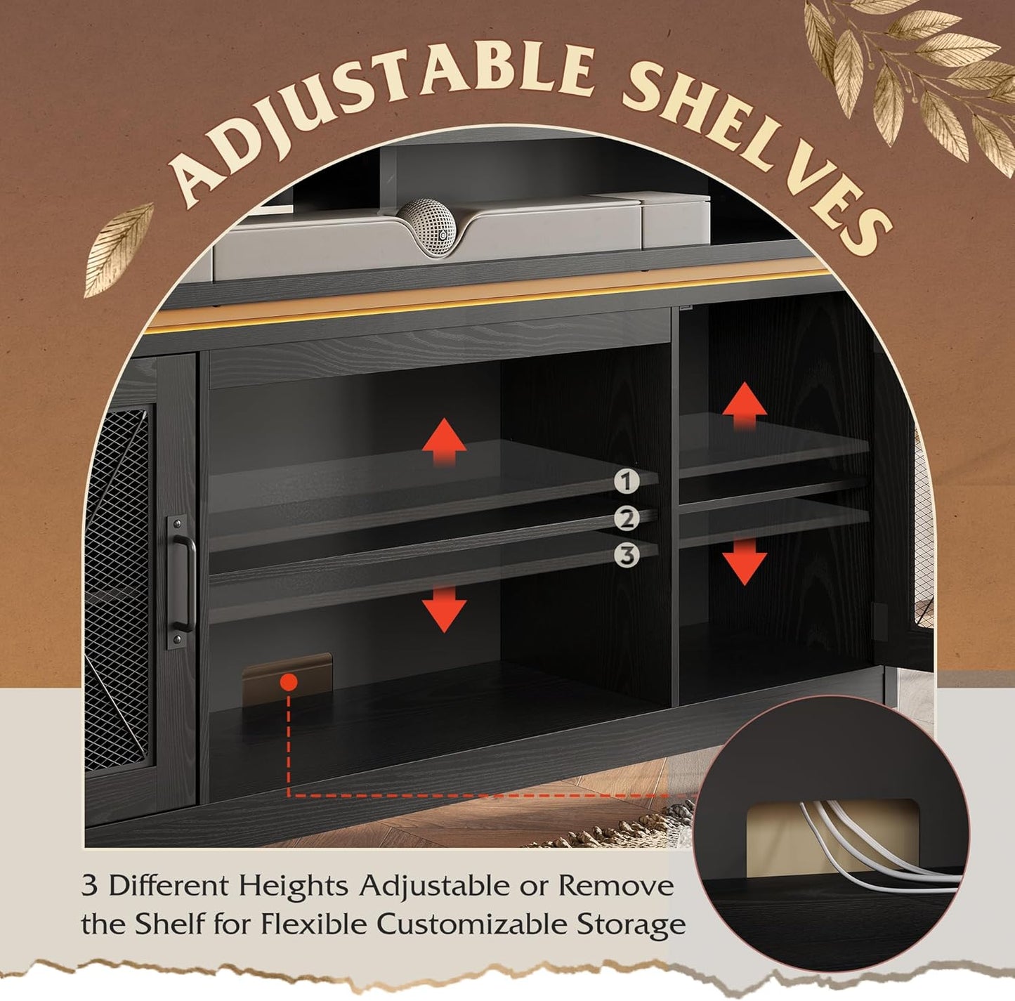 Farmhouse TV Stand for 65 Inch TV, Tall Entertainment Center with Storage Cabinets, Media Console TV Cabinet with LED for Living Room and Bedroom, Black