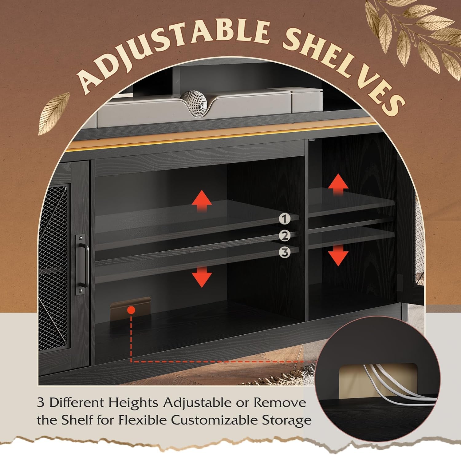 Farmhouse TV Stand for 65 Inch TV, Tall Entertainment Center with Storage Cabinets, Media Console TV Cabinet with LED for Living Room and Bedroom, Black