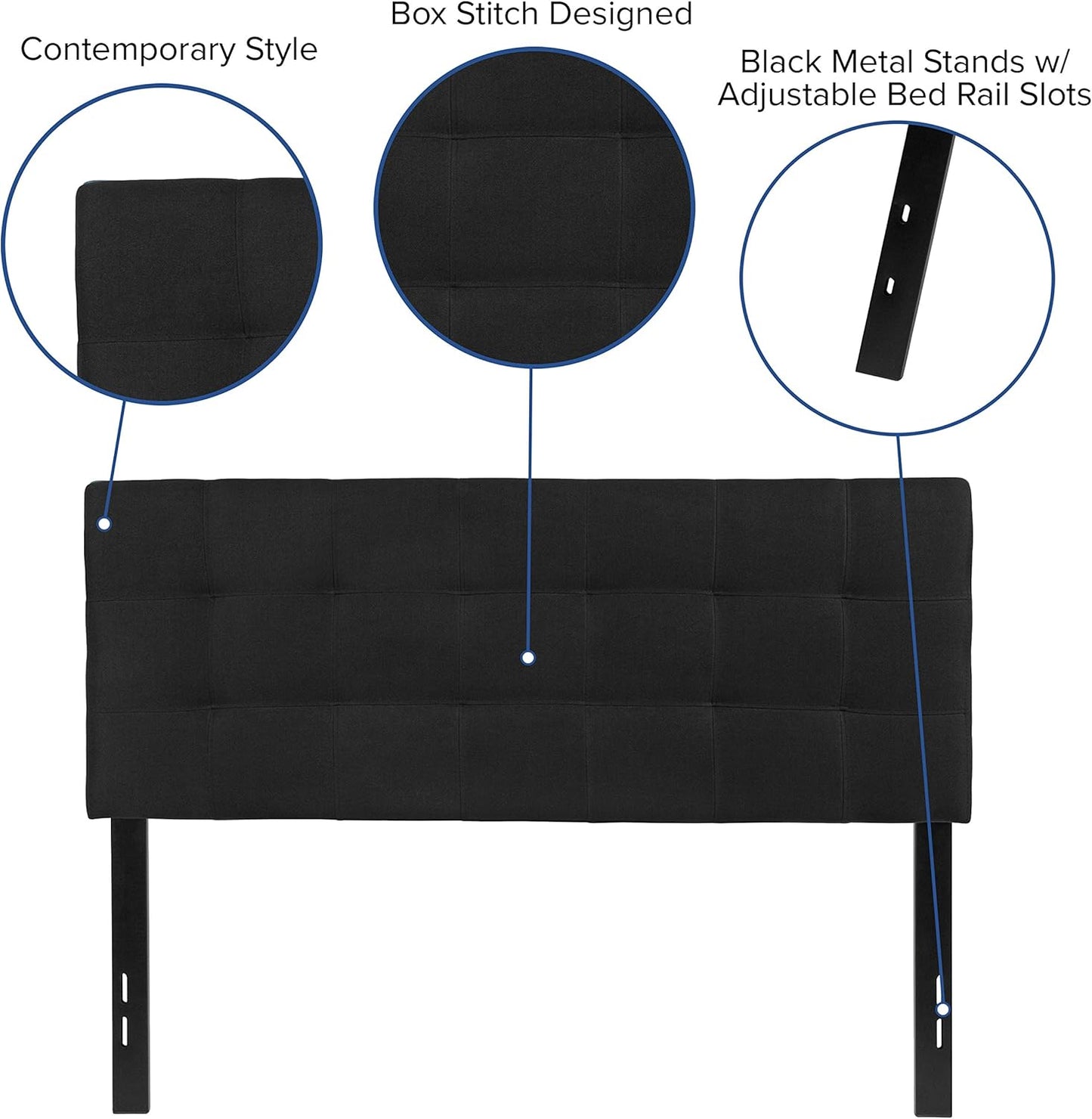 Bedford Tufted Upholstered Headboard for Full Size Bed, Contemporary Fabric Tufted Headboard with Adjustable Height, Black
