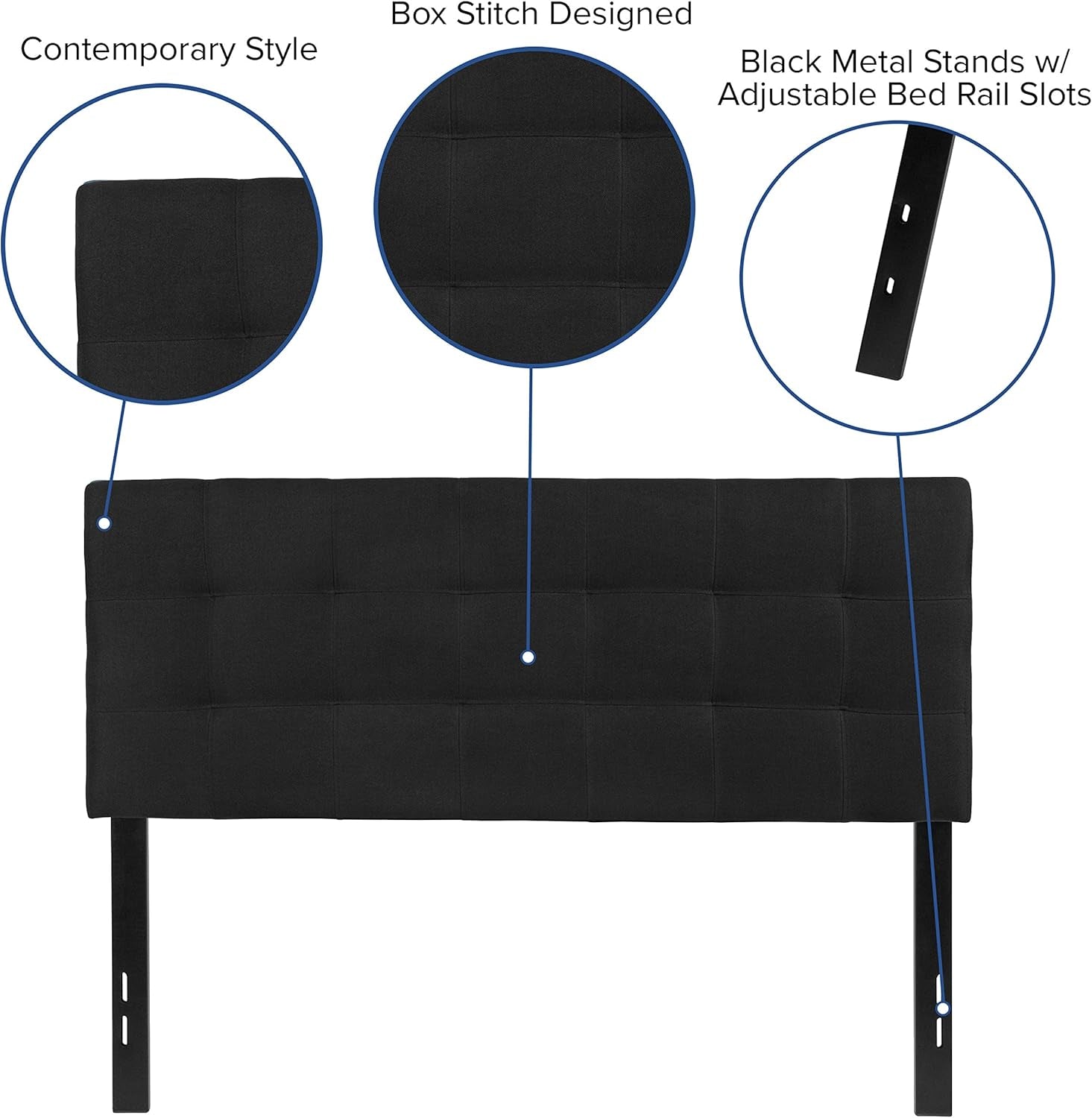 Bedford Tufted Upholstered Headboard for Full Size Bed, Contemporary Fabric Tufted Headboard with Adjustable Height, Black