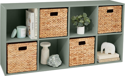 Kids Bookcase 8-Cube Storage Organizer, 11In Shelf Opening, Bookshelf, Toy Storage, Customizable W/ 3 Removable Back Panels – Sage