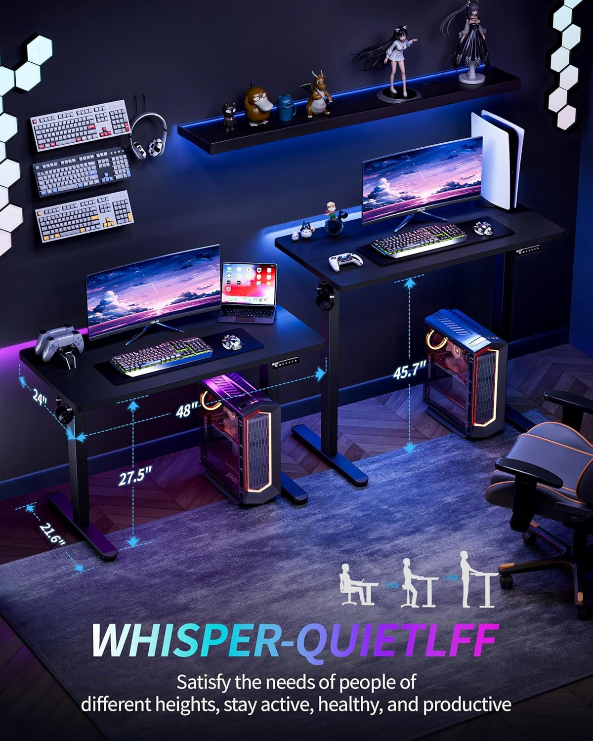 40X24 Inch Electric Standing Desk with Memory Presets, Quiet Motor Height Adjustable Stand up Desk for Home Office & Gaming, Ergonomic Sit Stand Workstation，Light Rustic Brown