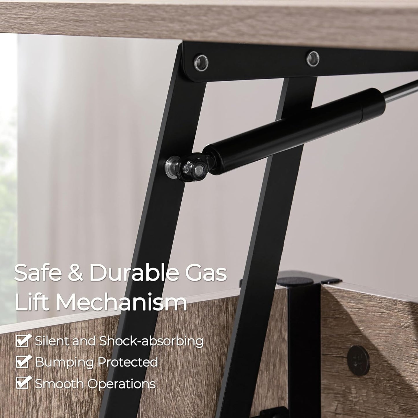 Gray Coffee Table, Lift Top Coffee Table with Hidden Compartment & Shelf, Lift up Dining Table for Living Room Reception, Retro Central Table with Wooden Lift Tabletop, 41 Inch L