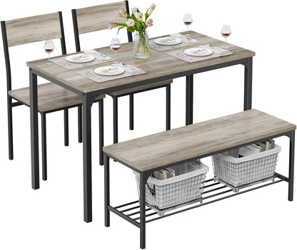 Dining Table Set, Dining Table for 4 with Bench, Kitchen Table, Space-Saving Ideal 4-Person Set for Dining Room Kitchen Apartment Corner Grey 4 Pack
