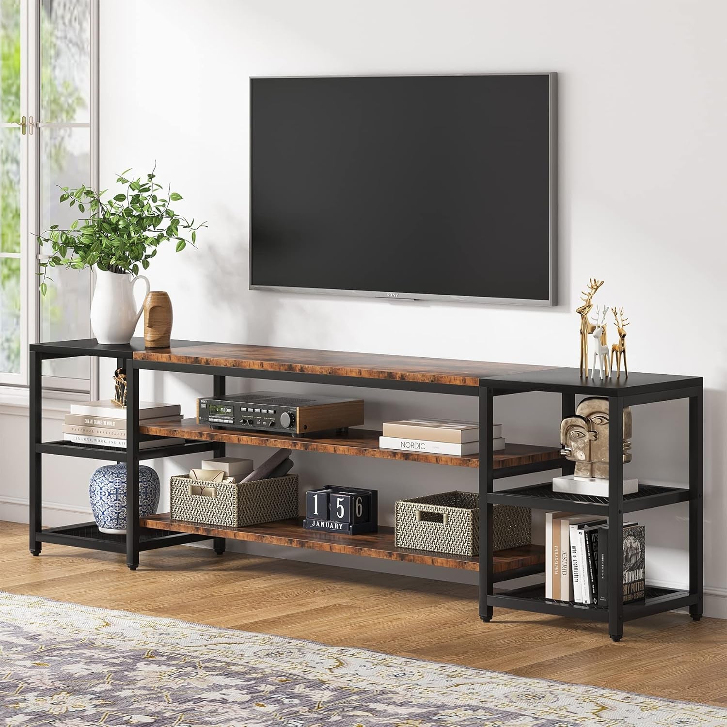 78 Inch TV Stand for Tvs up to 85 Inch, Media Entertainment Center Console Table, Industrial 3-Tier TV Console Table with Storage Shelves for Living Room, Entertainment Room