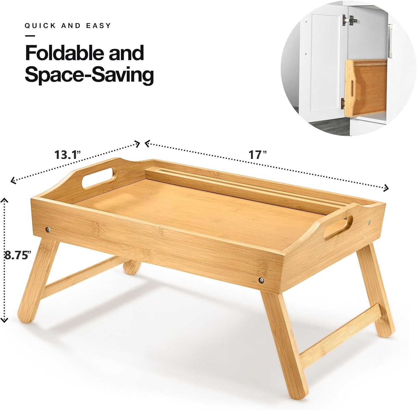Bed Table Tray with Folding Legs, Laptop Holder and Handles - Breakfast Tray Bamboo Bed Tray for Eating, Sofa, Bed, Food Trays for Eating on Couch, Snacking and Working