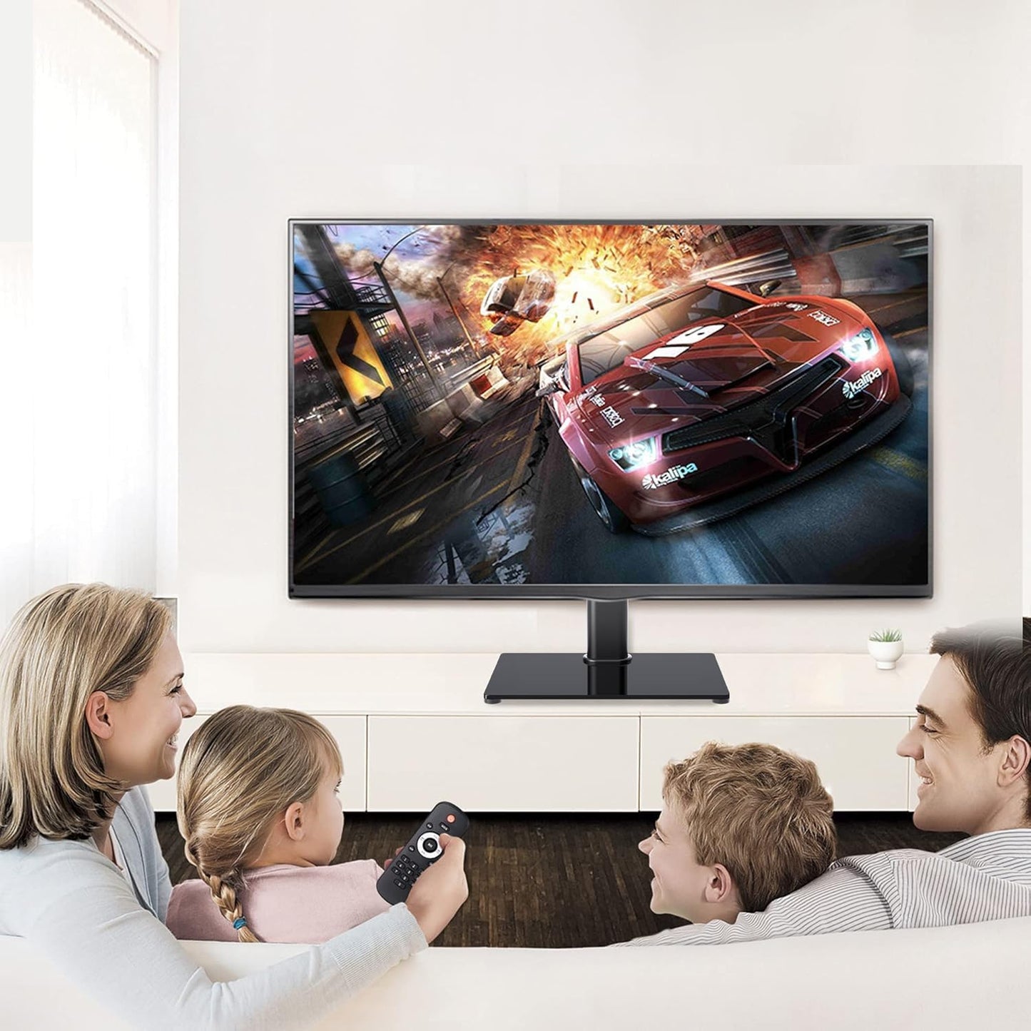 Universal TV Stand Base, Table Top TV Stand for 17-43 Inch LCD/LED Tvs, Height Adjustable Monitor Mount Stand with Tempered Glass Base Holds up to 88Lbs VESA 200X200Mm, TS103