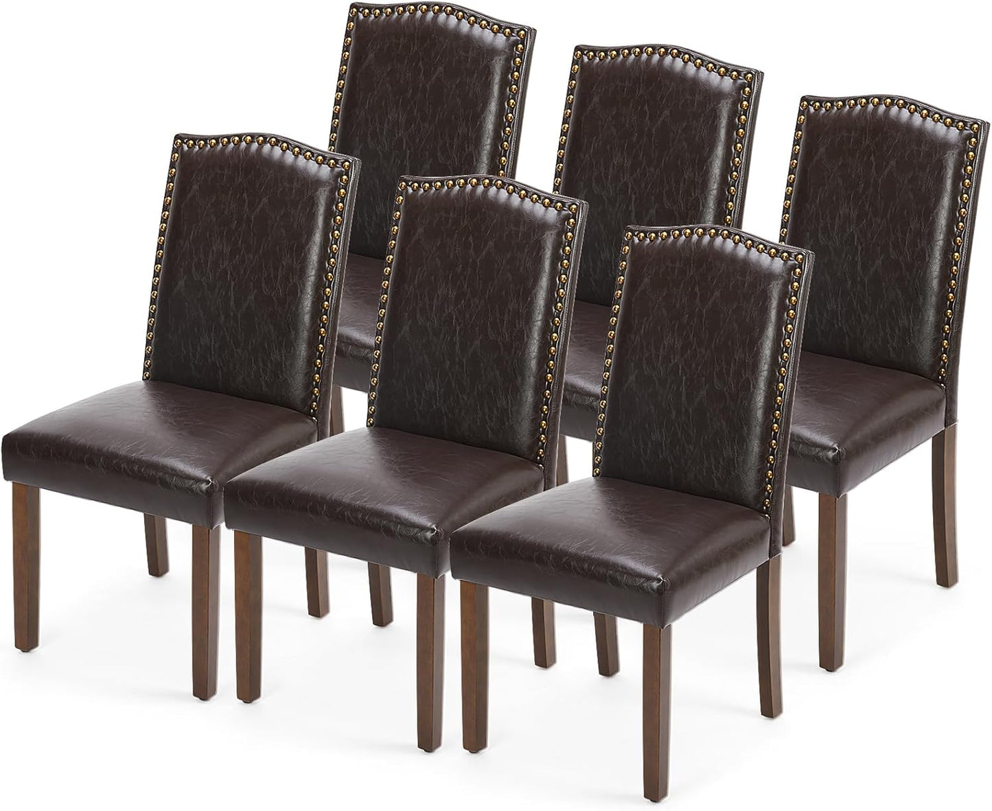 Dining Chairs Set of 6, Moden PU Leather Kitchen Table Chairs with Wooden Legs and Padded Seat for Dining Room/Kitchen/Living Room/Restaurant, Brown