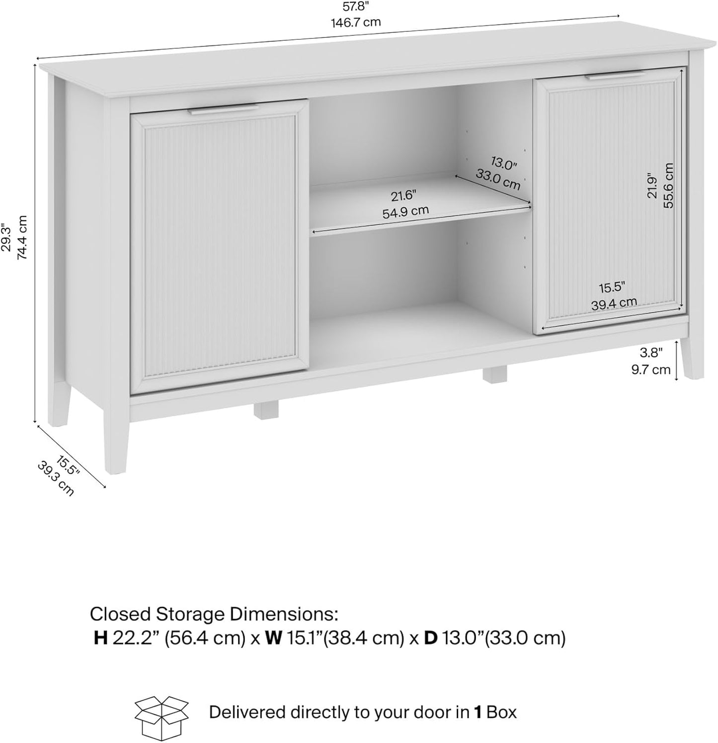 58-Inch Sideboard Storage Cabinet, Dining Room Furniture, Camille Collection, Onyx Birch