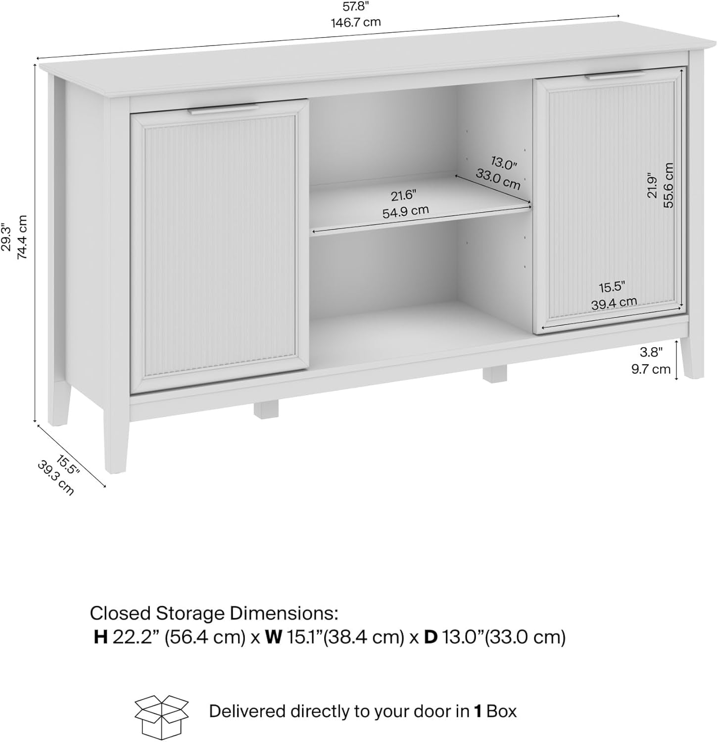 58-Inch Sideboard Storage Cabinet, Dining Room Furniture, Camille Collection, Onyx Birch