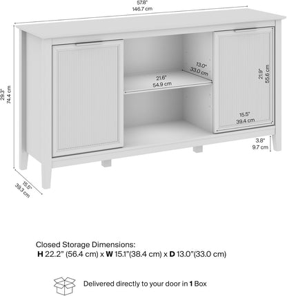 58-Inch Sideboard Storage Cabinet, Dining Room Furniture, Camille Collection, Onyx Birch