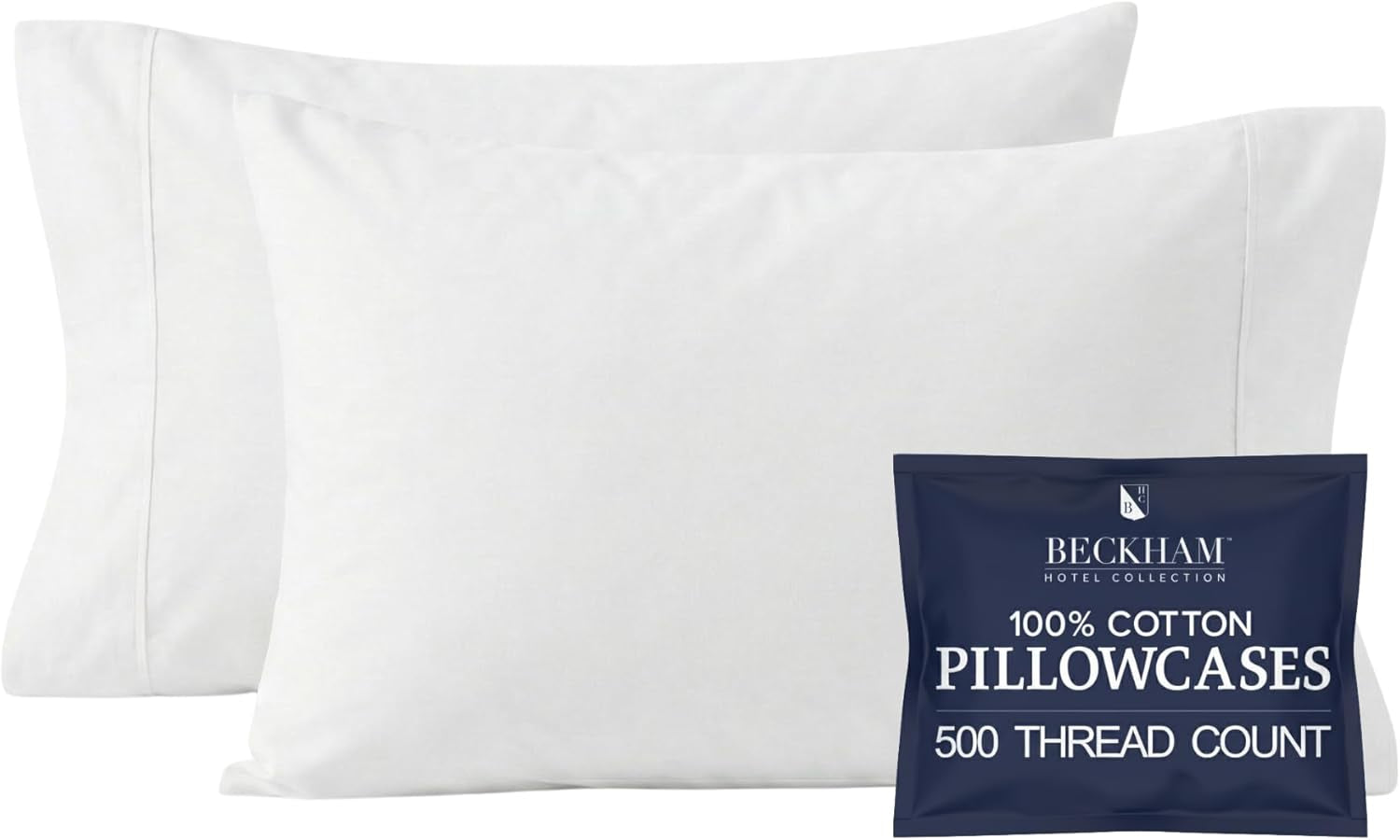 Pillowcases King Size Set of 2, Cool Touch Cotton Sateen Fabric, 500TC, Silky Smooth & Soft, Open End, White