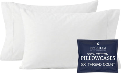 Pillowcases King Size Set of 2, Cool Touch Cotton Sateen Fabric, 500TC, Silky Smooth & Soft, Open End, White