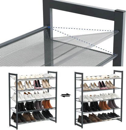 Shoe Rack, 5-Tier Shoe Organizer, Metal Shoe Storage for Garage, Stackable Shoe Shelf, with Adjustable Flat or Angled Shelves, 20-25 Pairs, Charcoal Gray ULMR05GB